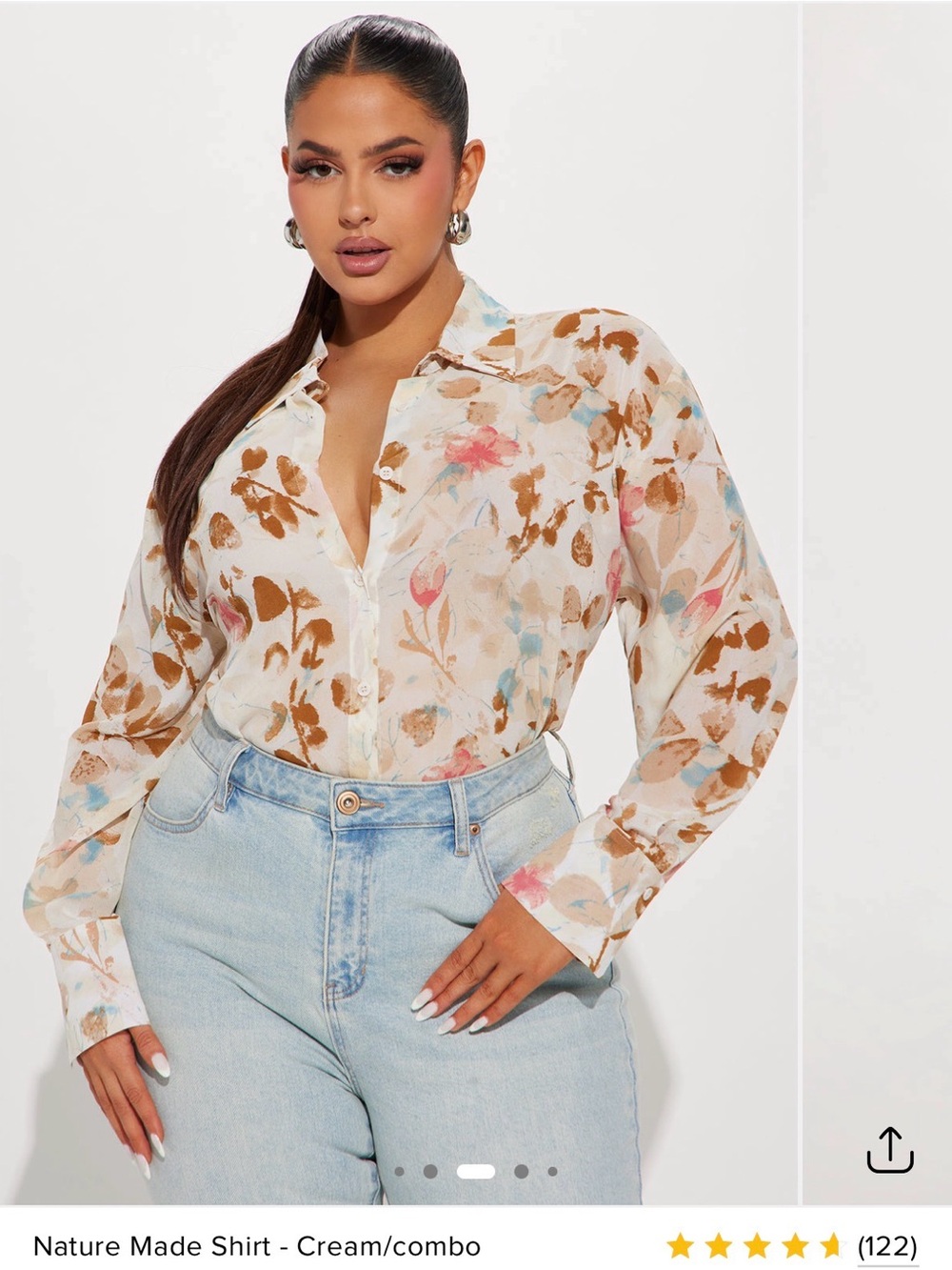 Fashion Nova Cream Floral Button-Front Blouse